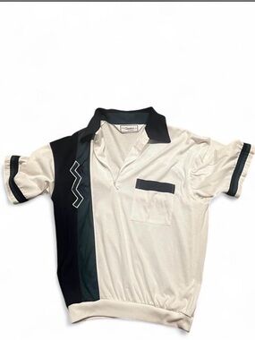 Classic Men’s Cream Polo with Black and Dark Green Panels quarter zip